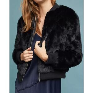 Anthropologie Cupcakes Cashmere Faux Fur Leather Bomber Jacket Women Small Chic